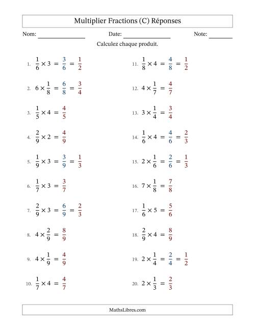 Multiplier fractions propres con nombres éntiers, et avec simplification dans quelques problèmes (Remplissable) (C) page 2