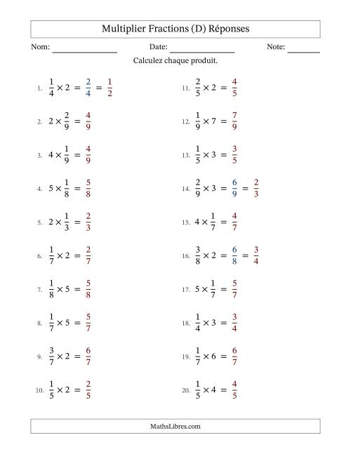 Multiplier fractions propres con nombres éntiers, et avec simplification dans quelques problèmes (Remplissable) (D) page 2