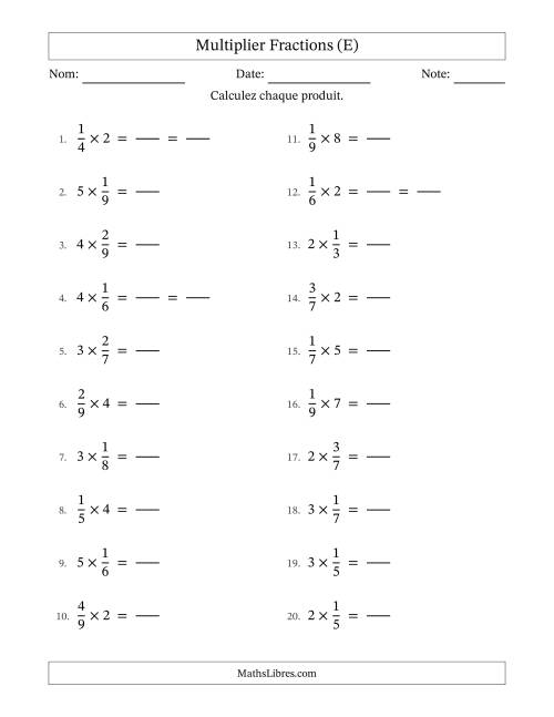 Multiplier fractions propres con nombres éntiers, et avec simplification dans quelques problèmes (Remplissable) (E)