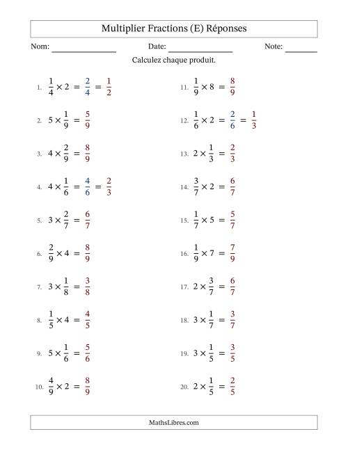Multiplier fractions propres con nombres éntiers, et avec simplification dans quelques problèmes (Remplissable) (E) page 2