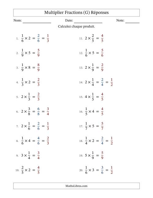 Multiplier fractions propres con nombres éntiers, et avec simplification dans quelques problèmes (Remplissable) (G) page 2