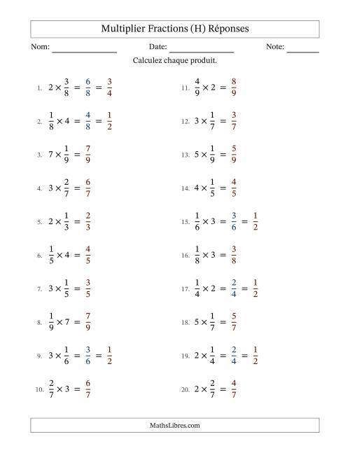 Multiplier fractions propres con nombres éntiers, et avec simplification dans quelques problèmes (Remplissable) (H) page 2