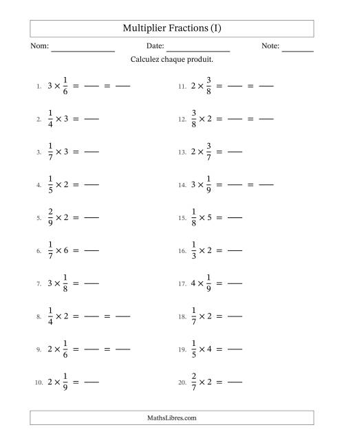 Multiplier fractions propres con nombres éntiers, et avec simplification dans quelques problèmes (Remplissable) (I)