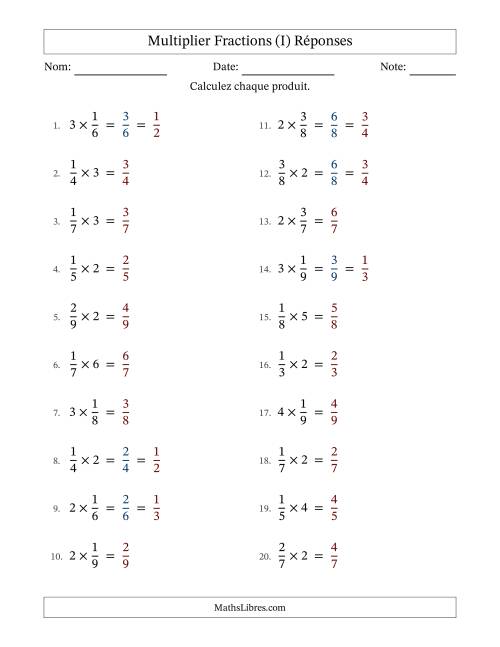 Multiplier fractions propres con nombres éntiers, et avec simplification dans quelques problèmes (Remplissable) (I) page 2