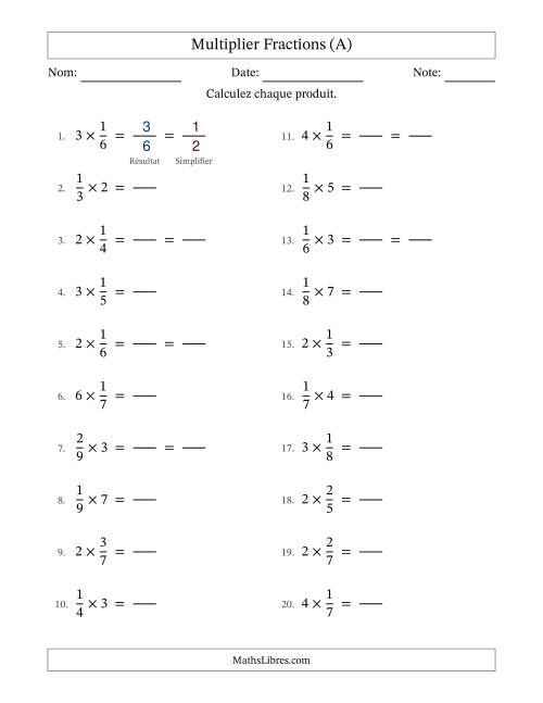 Multiplier fractions propres con nombres éntiers, et avec simplification dans quelques problèmes (Remplissable) (Tout)