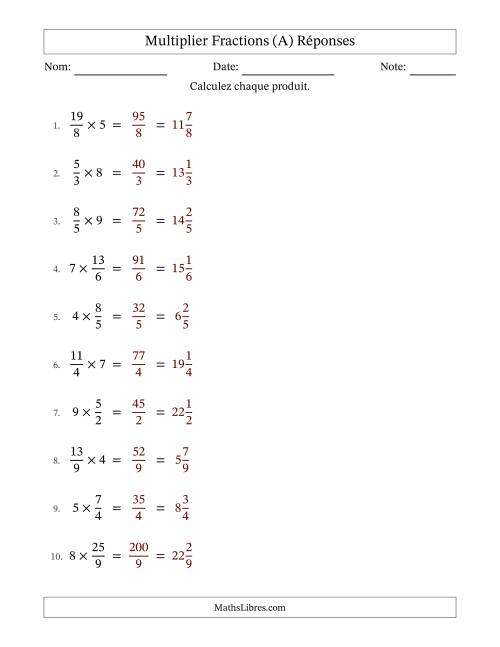 Multiplier Improper Fractions con nombres éntiers, et sans simplification (Remplissable) (A) page 2