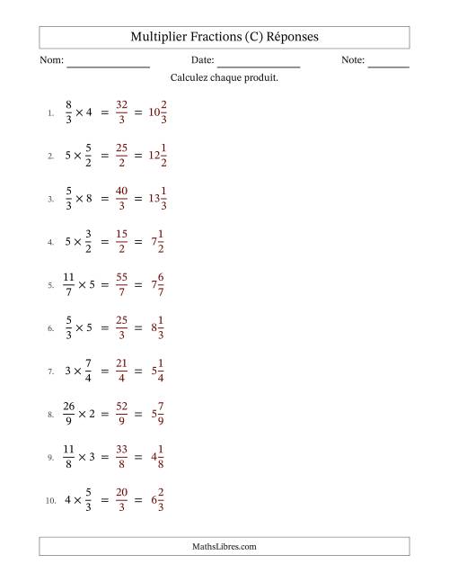 Multiplier Improper Fractions con nombres éntiers, et sans simplification (Remplissable) (C) page 2