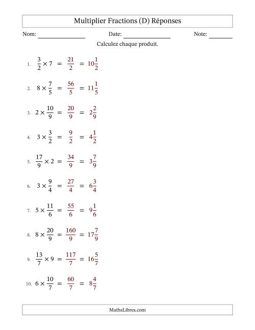 Multiplier Improper Fractions con nombres éntiers, et sans simplification (Remplissable) (D) page 2