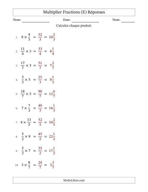 Multiplier Improper Fractions con nombres éntiers, et sans simplification (Remplissable) (E) page 2
