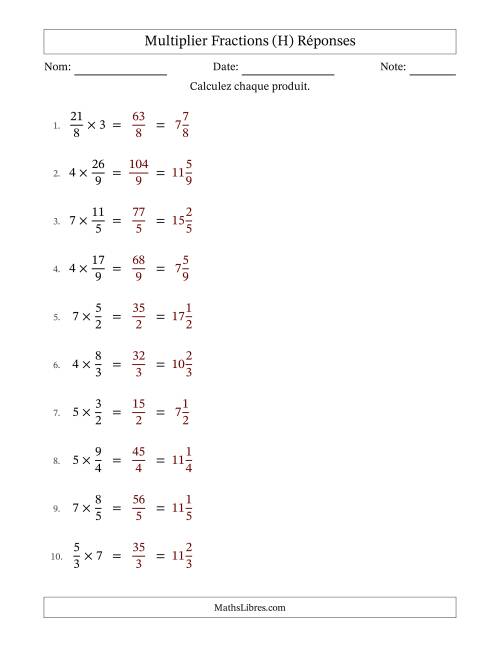 Multiplier Improper Fractions con nombres éntiers, et sans simplification (Remplissable) (H) page 2