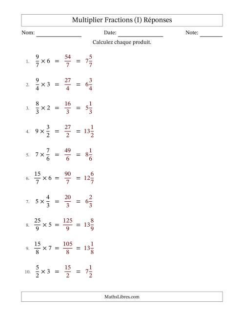 Multiplier Improper Fractions con nombres éntiers, et sans simplification (Remplissable) (I) page 2