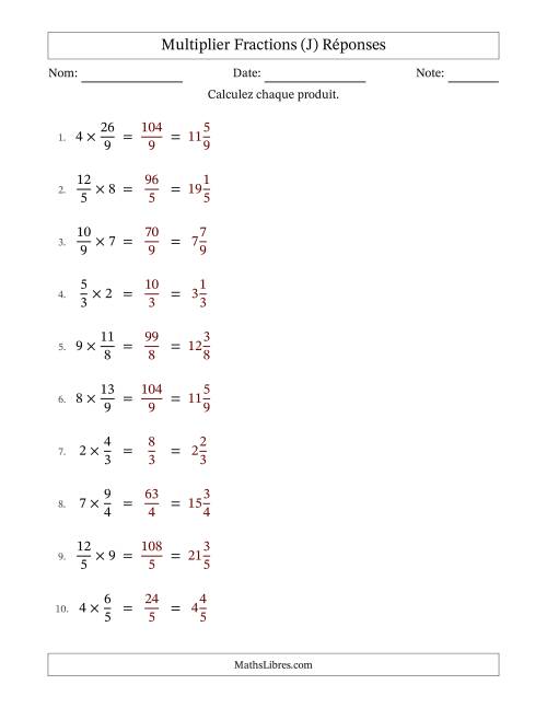 Multiplier Improper Fractions con nombres éntiers, et sans simplification (Remplissable) (J) page 2