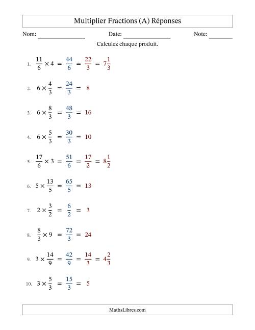 Multiplier Improper Fractions con nombres éntiers, et avec simplification dans tous les problèmes (Remplissable) (A) page 2