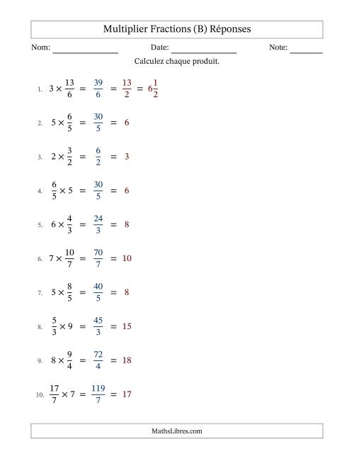 Multiplier Improper Fractions con nombres éntiers, et avec simplification dans tous les problèmes (Remplissable) (B) page 2