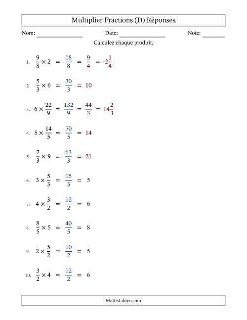 Multiplier Improper Fractions con nombres éntiers, et avec simplification dans tous les problèmes (Remplissable) (D) page 2