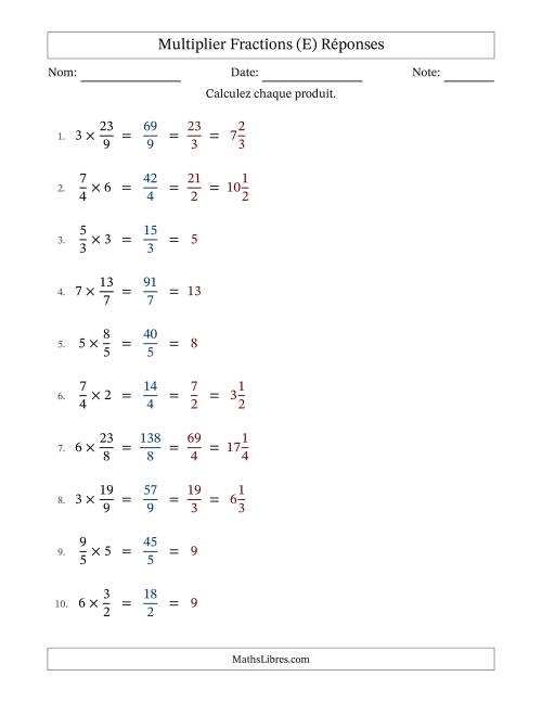 Multiplier Improper Fractions con nombres éntiers, et avec simplification dans tous les problèmes (Remplissable) (E) page 2