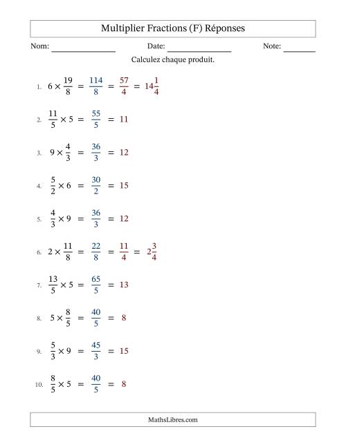 Multiplier Improper Fractions con nombres éntiers, et avec simplification dans tous les problèmes (Remplissable) (F) page 2