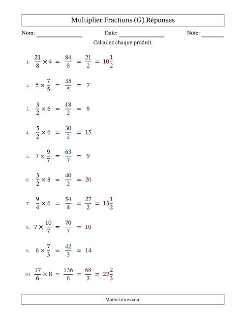 Multiplier Improper Fractions con nombres éntiers, et avec simplification dans tous les problèmes (Remplissable) (G) page 2