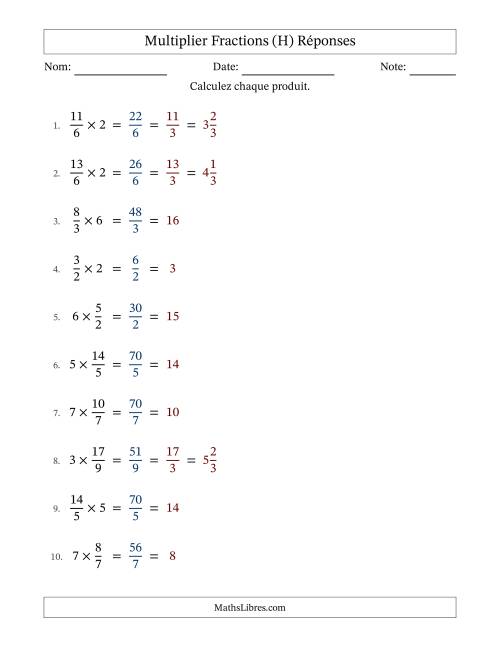 Multiplier Improper Fractions con nombres éntiers, et avec simplification dans tous les problèmes (Remplissable) (H) page 2