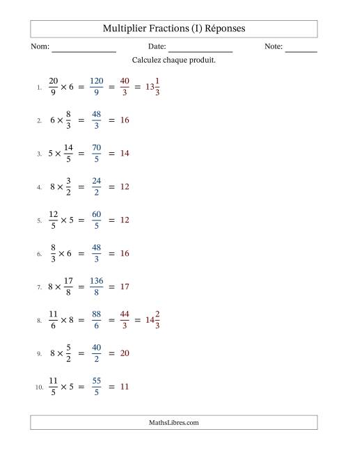 Multiplier Improper Fractions con nombres éntiers, et avec simplification dans tous les problèmes (Remplissable) (I) page 2