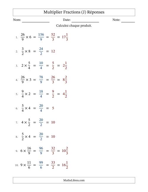 Multiplier Improper Fractions con nombres éntiers, et avec simplification dans tous les problèmes (Remplissable) (J) page 2