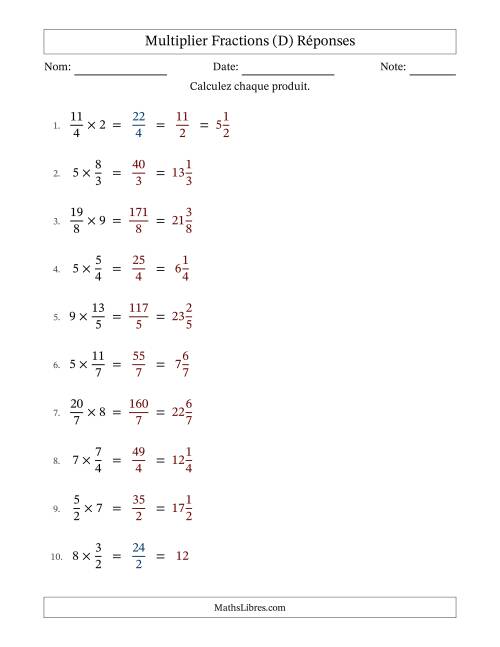 Multiplier Improper Fractions con nombres éntiers, et avec simplification dans quelques problèmes (Remplissable) (D) page 2
