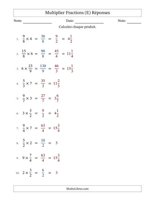Multiplier Improper Fractions con nombres éntiers, et avec simplification dans quelques problèmes (Remplissable) (E) page 2