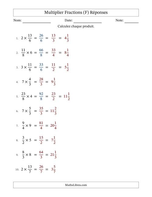 Multiplier Improper Fractions con nombres éntiers, et avec simplification dans quelques problèmes (Remplissable) (F) page 2