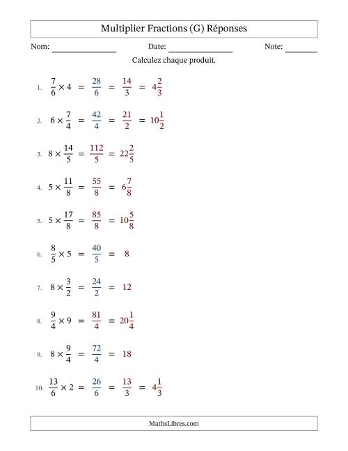 Multiplier Improper Fractions con nombres éntiers, et avec simplification dans quelques problèmes (Remplissable) (G) page 2