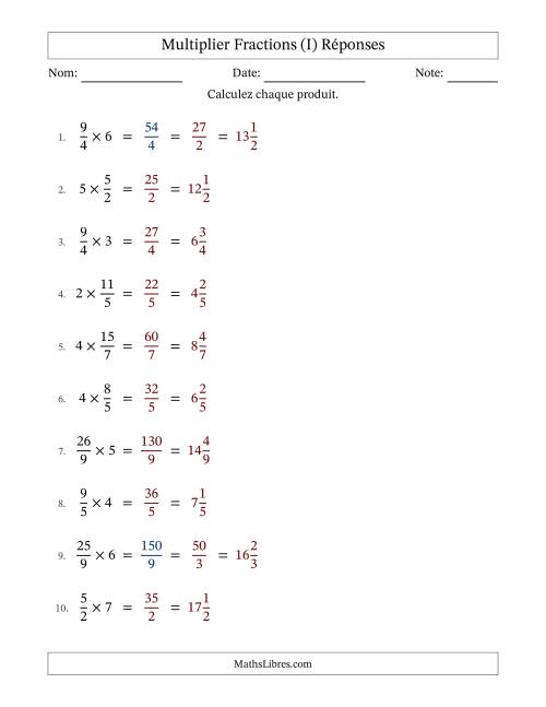 Multiplier Improper Fractions con nombres éntiers, et avec simplification dans quelques problèmes (Remplissable) (I) page 2