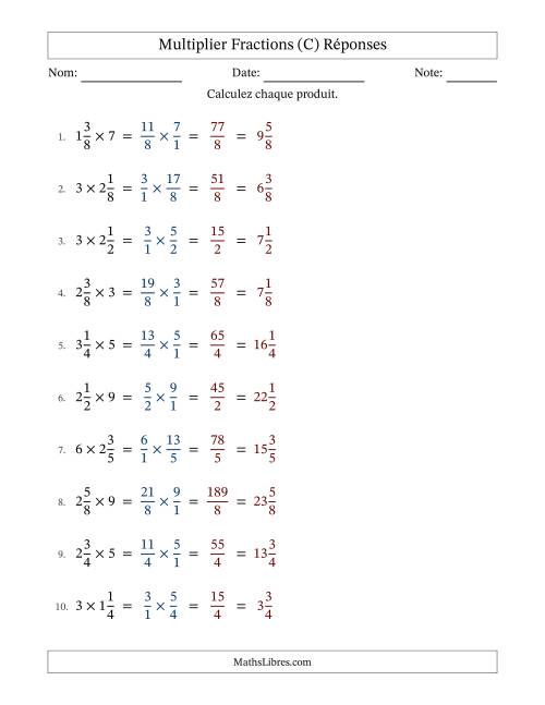 Multiplier fractions mixtes con nombres éntiers, et sans simplification (Remplissable) (C) page 2