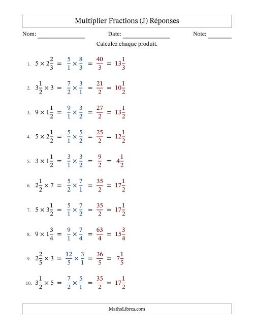 Multiplier fractions mixtes con nombres éntiers, et sans simplification (Remplissable) (J) page 2