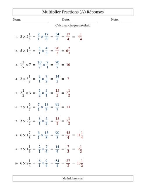 Multiplier fractions mixtes con nombres éntiers, et avec simplification dans quelques problèmes (Remplissable) (A) page 2