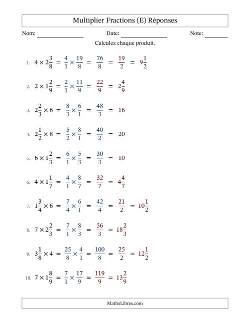 Multiplier fractions mixtes con nombres éntiers, et avec simplification dans quelques problèmes (Remplissable) (E) page 2