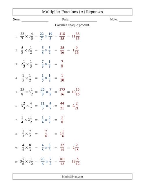Multiplier fractions propres, impropres et mixtes, et sans simplification (Remplissable) (A) page 2
