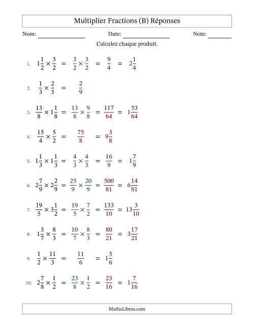 Multiplier fractions propres, impropres et mixtes, et sans simplification (Remplissable) (B) page 2