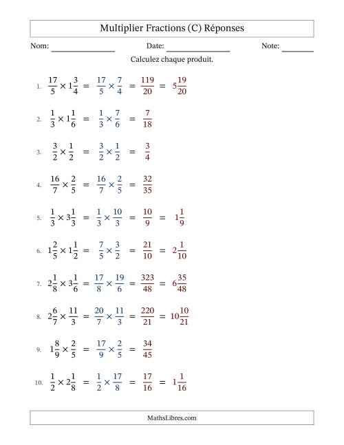 Multiplier fractions propres, impropres et mixtes, et sans simplification (Remplissable) (C) page 2