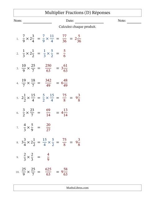 Multiplier fractions propres, impropres et mixtes, et sans simplification (Remplissable) (D) page 2