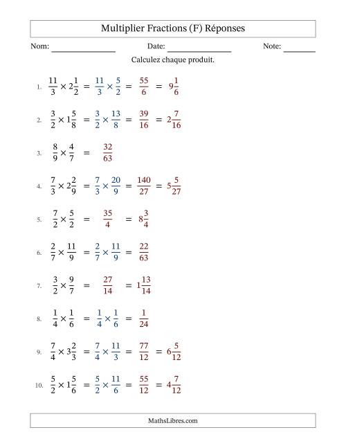 Multiplier fractions propres, impropres et mixtes, et sans simplification (Remplissable) (F) page 2