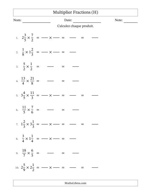 Multiplier fractions propres, impropres et mixtes, et sans simplification (Remplissable) (H)
