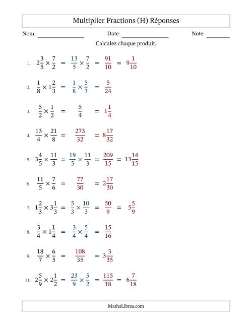 Multiplier fractions propres, impropres et mixtes, et sans simplification (Remplissable) (H) page 2
