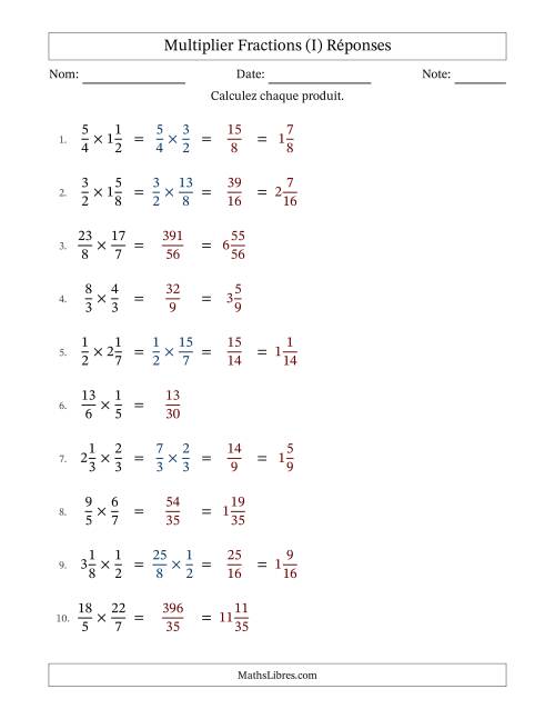 Multiplier fractions propres, impropres et mixtes, et sans simplification (Remplissable) (I) page 2