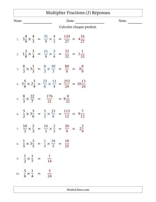 Multiplier fractions propres, impropres et mixtes, et sans simplification (Remplissable) (J) page 2
