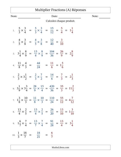Multiplier fractions propres, impropres et mixtes, et avec simplification dans tous les problèmes (Remplissable) (A) page 2