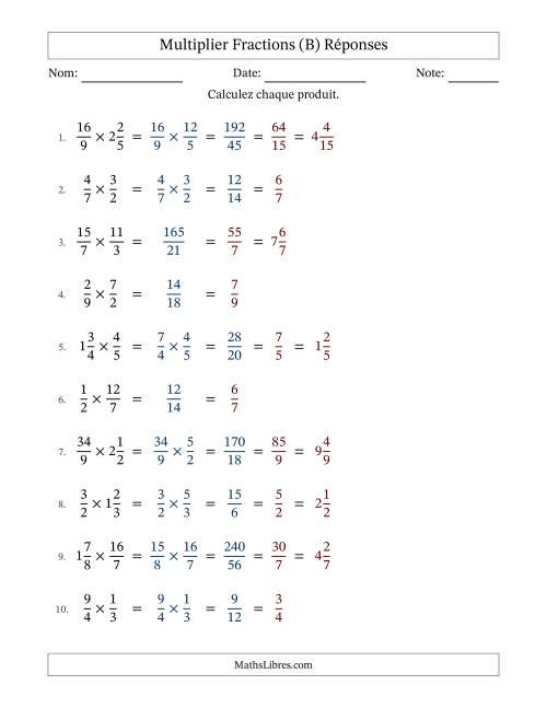 Multiplier fractions propres, impropres et mixtes, et avec simplification dans tous les problèmes (Remplissable) (B) page 2
