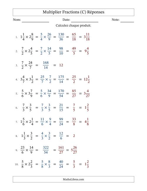 Multiplier fractions propres, impropres et mixtes, et avec simplification dans tous les problèmes (Remplissable) (C) page 2