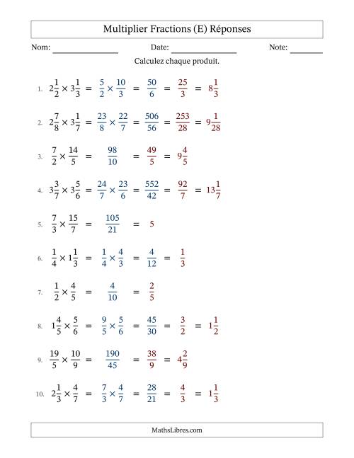 Multiplier fractions propres, impropres et mixtes, et avec simplification dans tous les problèmes (Remplissable) (E) page 2