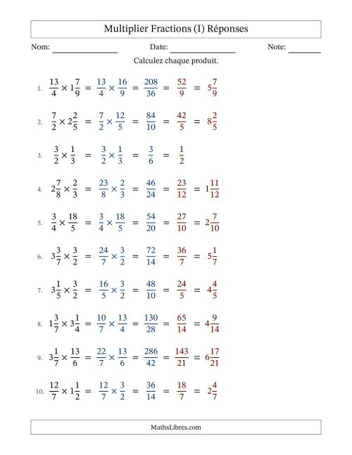 Multiplier fractions propres, impropres et mixtes, et avec simplification dans tous les problèmes (Remplissable) (I) page 2
