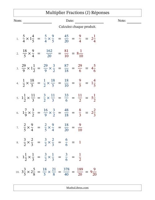 Multiplier fractions propres, impropres et mixtes, et avec simplification dans tous les problèmes (Remplissable) (J) page 2