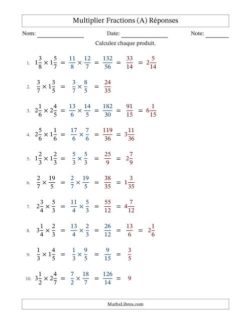Multiplier fractions propres, impropres et mixtes, et avec simplification dans quelques problèmes (Remplissable) (A) page 2